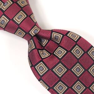 JZ RICHARDS Men's 100% Silk Necktie, Made In USA, Color Red Apple, Geometric.